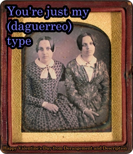 "You're just my (daguerreotype)": Daguerreotype of two women sitting together, with very similar dresses and hairstyles
